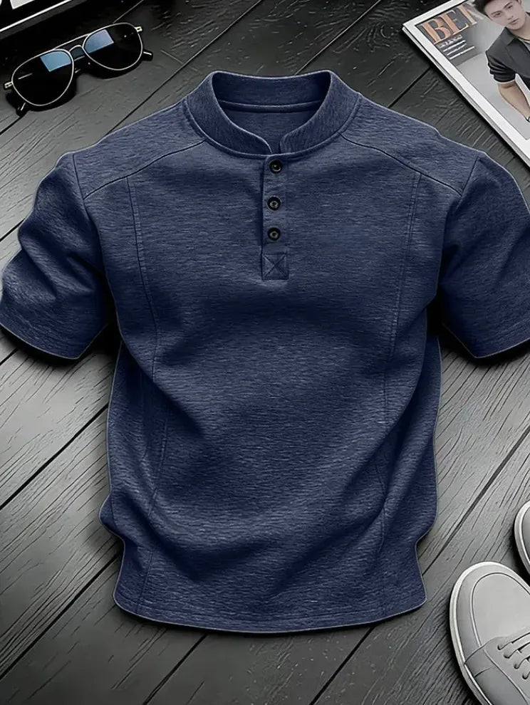 Men's Stand Collar Button Henley Shirt