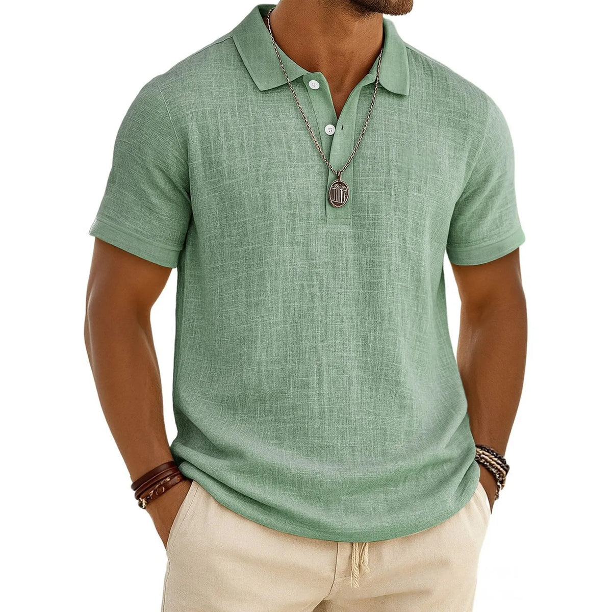 Men's Slub Cotton-Linen Casual Polo Shirt