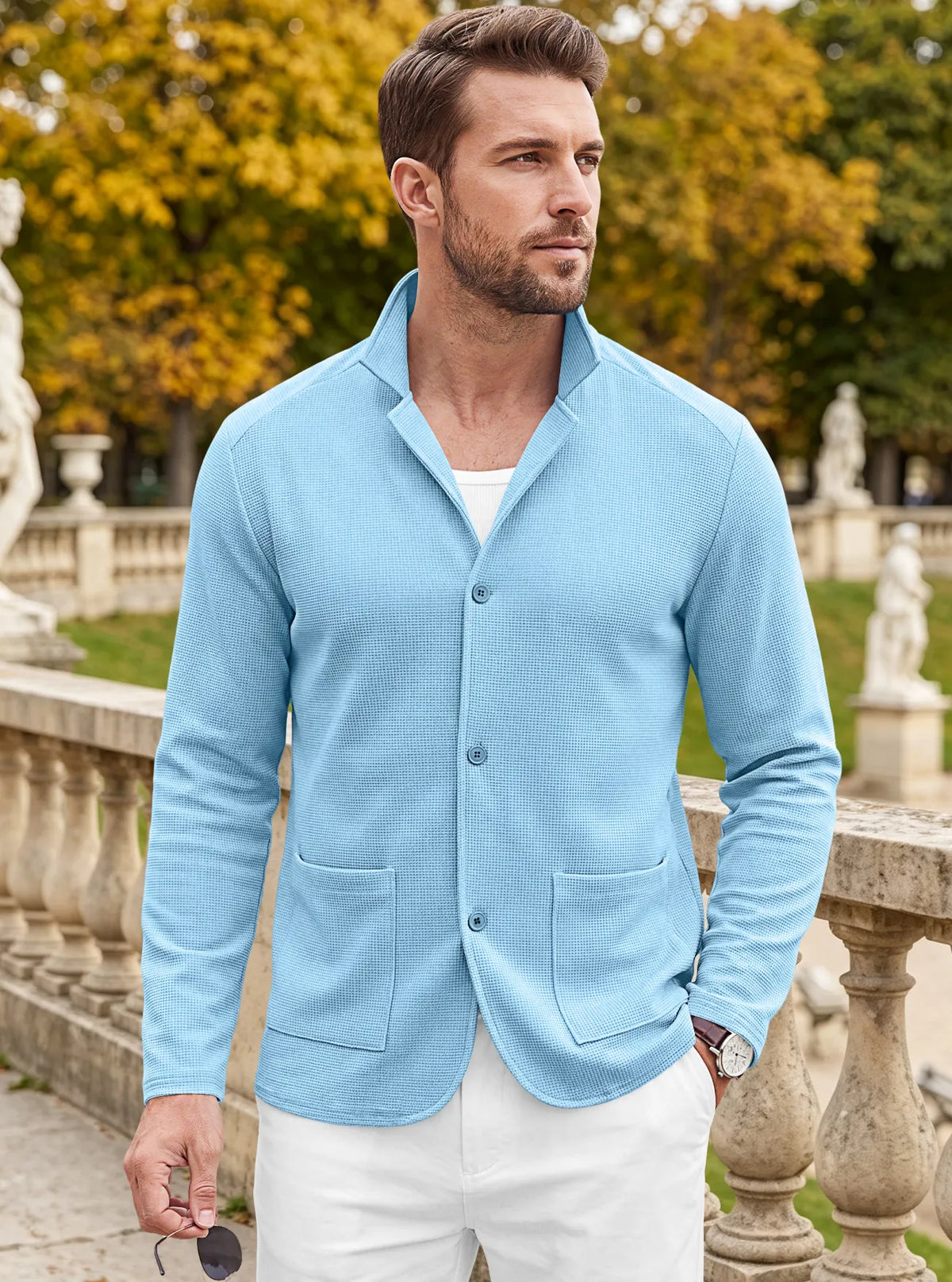 Men's Casual Waffle Knit Blazer Cardigan
