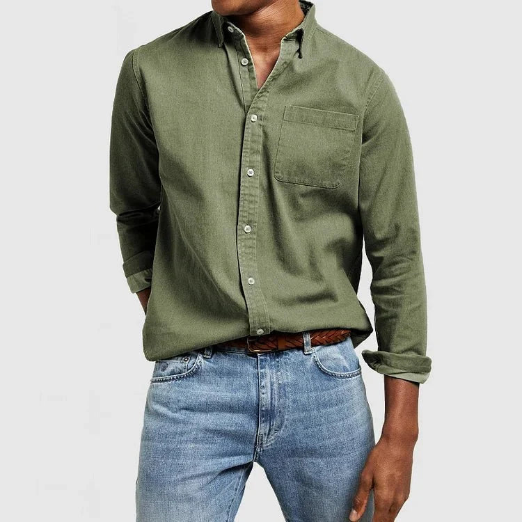 Casual Linen Blend Long Sleeve Shirt for Men