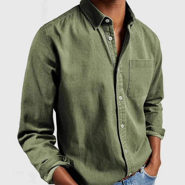 Casual Linen Blend Long Sleeve Shirt for Men