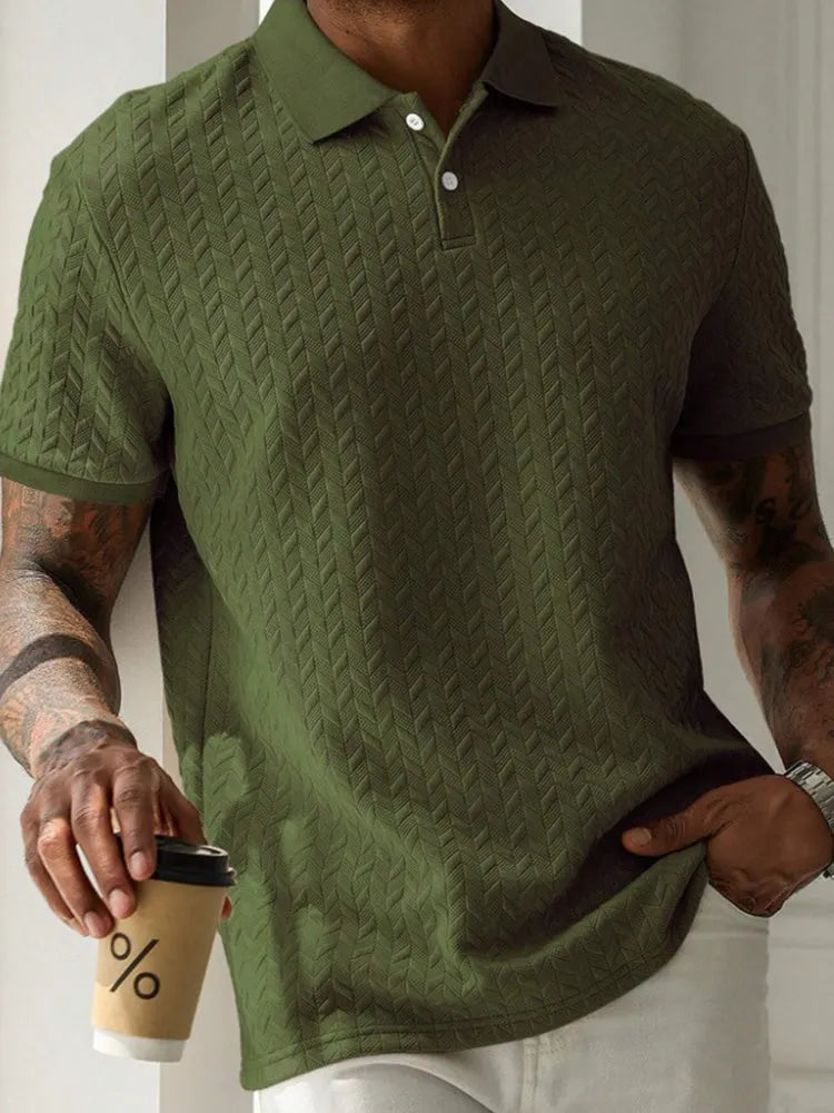 Men's Herringbone Short Sleeve Knit Polo Shirt